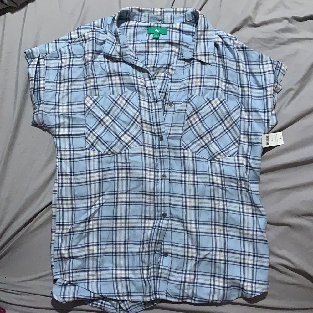 Casual blue plaid short sleeve shirt
